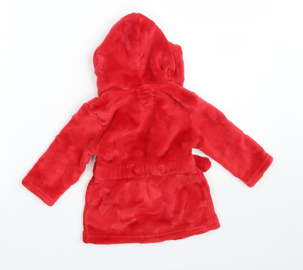 Back view of Primark Baby Red Solid 100% Polyester Babydoll Robe, size 6-9, Months - Pockets