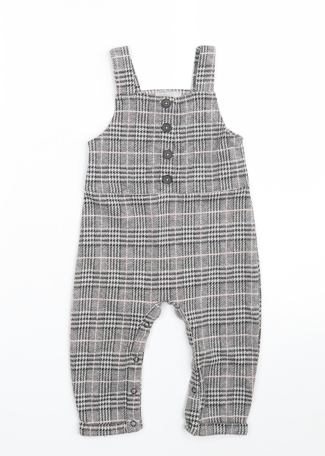 Primark Girls Grey Check Polyester Pinafore/Dungaree Dress  Size 9-12 Months  Square Neck Button