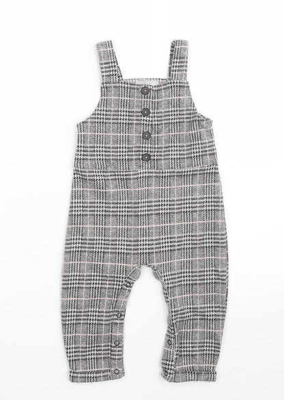 Primark Girls Grey Check Polyester Pinafore/Dungaree Dress  Size 9-12 Months  Square Neck Button