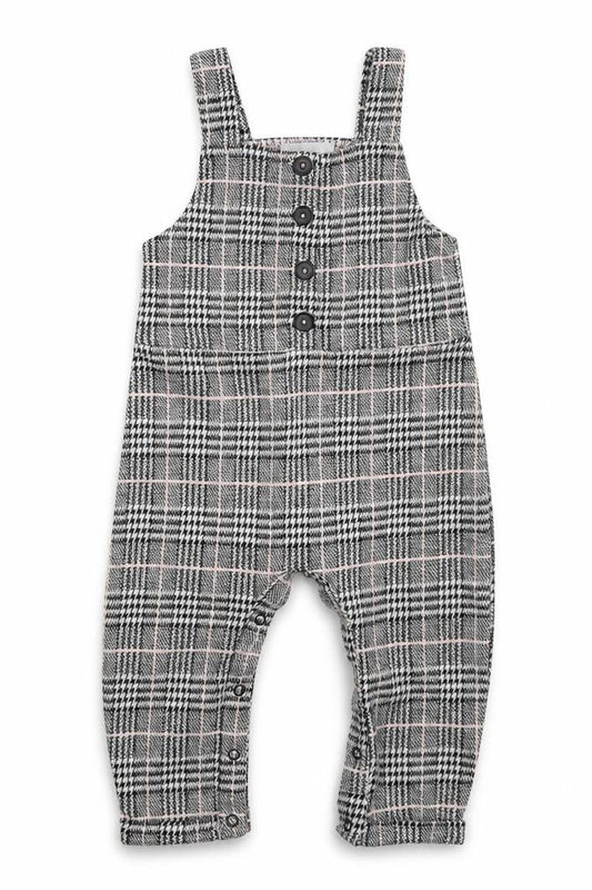 Primark Girls Grey Check Polyester Pinafore/Dungaree Dress  Size 9-12 Months  Square Neck Button