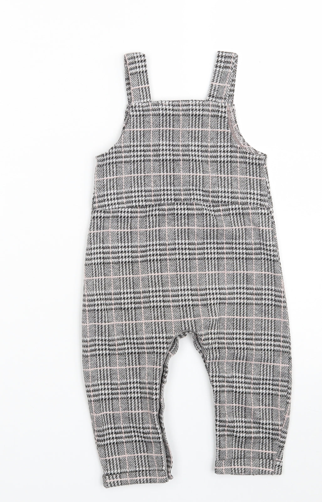 Primark Girls Grey Check Polyester Pinafore/Dungaree Dress  Size 9-12 Months  Square Neck Button