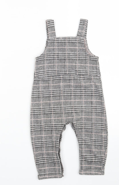 Primark Girls Grey Check Polyester Pinafore/Dungaree Dress  Size 9-12 Months  Square Neck Button