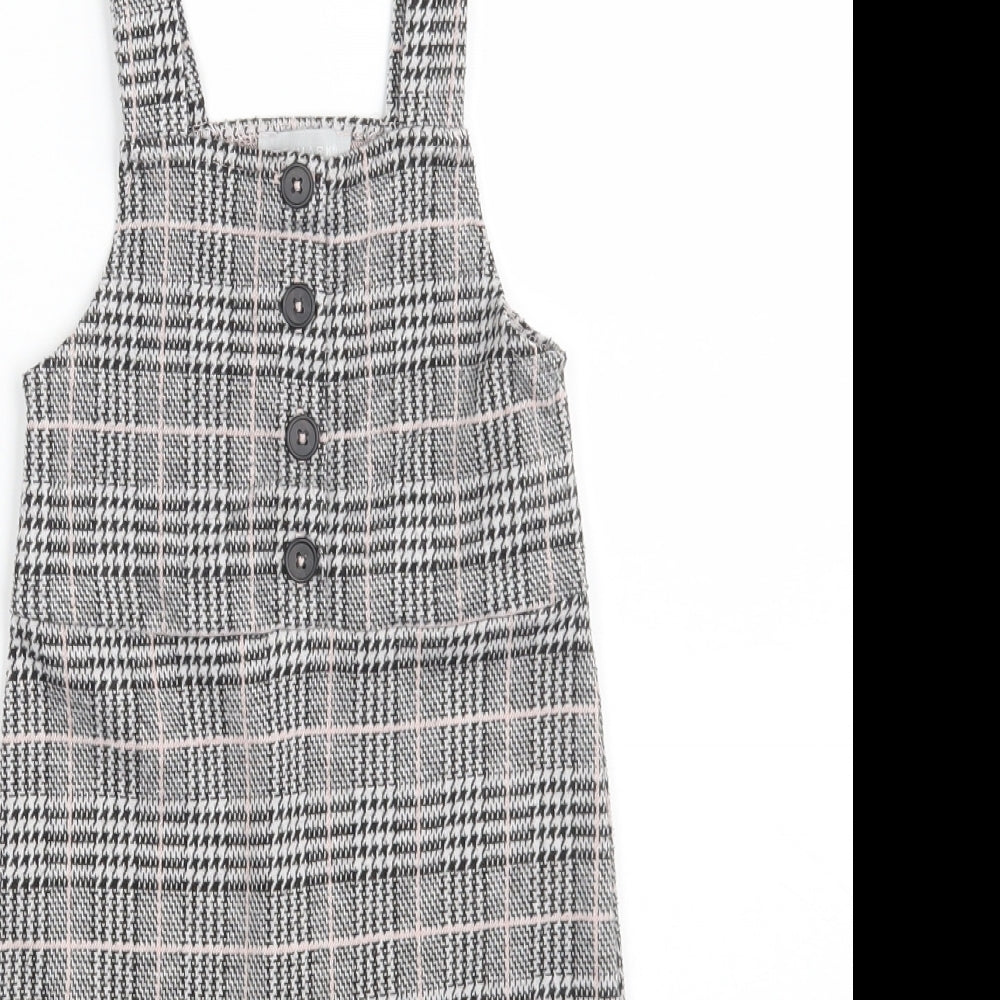 Primark Girls Grey Check Polyester Pinafore/Dungaree Dress  Size 9-12 Months  Square Neck Button