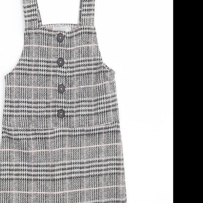 Primark Girls Grey Check Polyester Pinafore/Dungaree Dress  Size 9-12 Months  Square Neck Button
