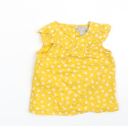 Primark Girls Yellow Floral 100% Cotton A-Line  Size 6-9 Months  Round Neck Button