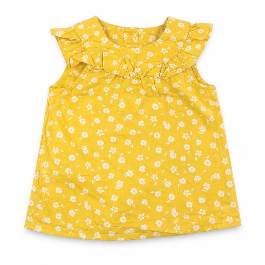 Primark Girls Yellow Floral 100% Cotton A-Line  Size 6-9 Months  Round Neck Button