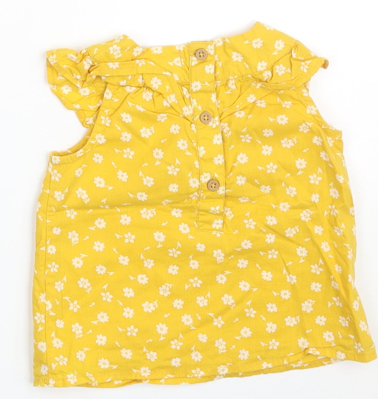Primark Girls Yellow Floral 100% Cotton A-Line  Size 6-9 Months  Round Neck Button