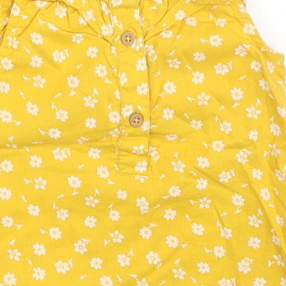 Primark Girls Yellow Floral 100% Cotton A-Line  Size 6-9 Months  Round Neck Button