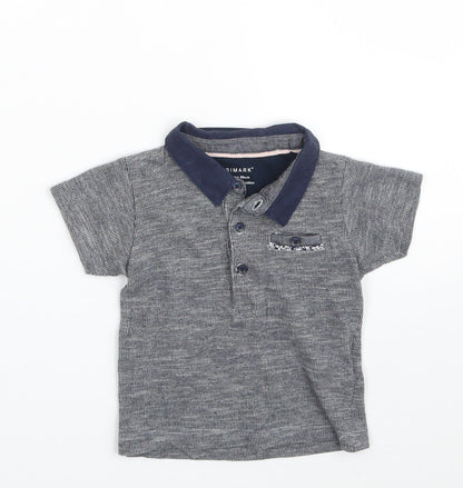 Additional front view of Primark boys’ grey 100% cotton pullover polo, size 12-18, months collared button