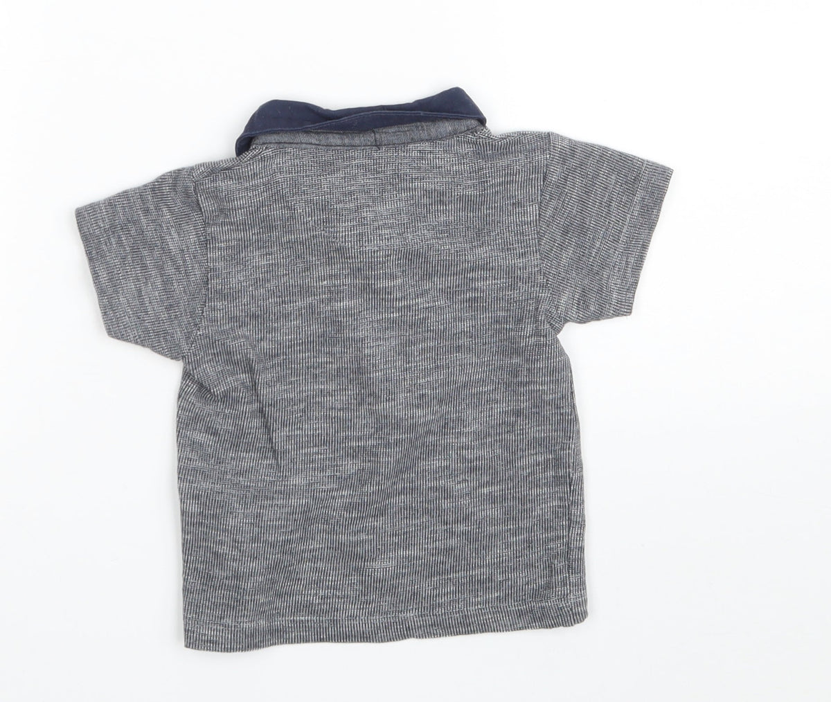 Back view of Primark boys’ grey 100% cotton pullover polo, size 12-18, months collared button