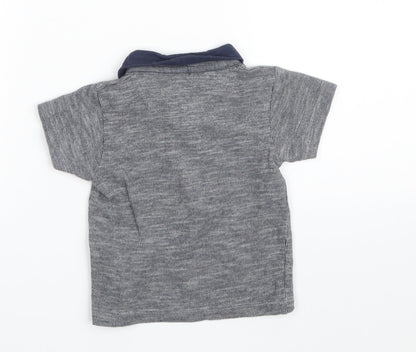 Back view of Primark boys’ grey 100% cotton pullover polo, size 12-18, months collared button