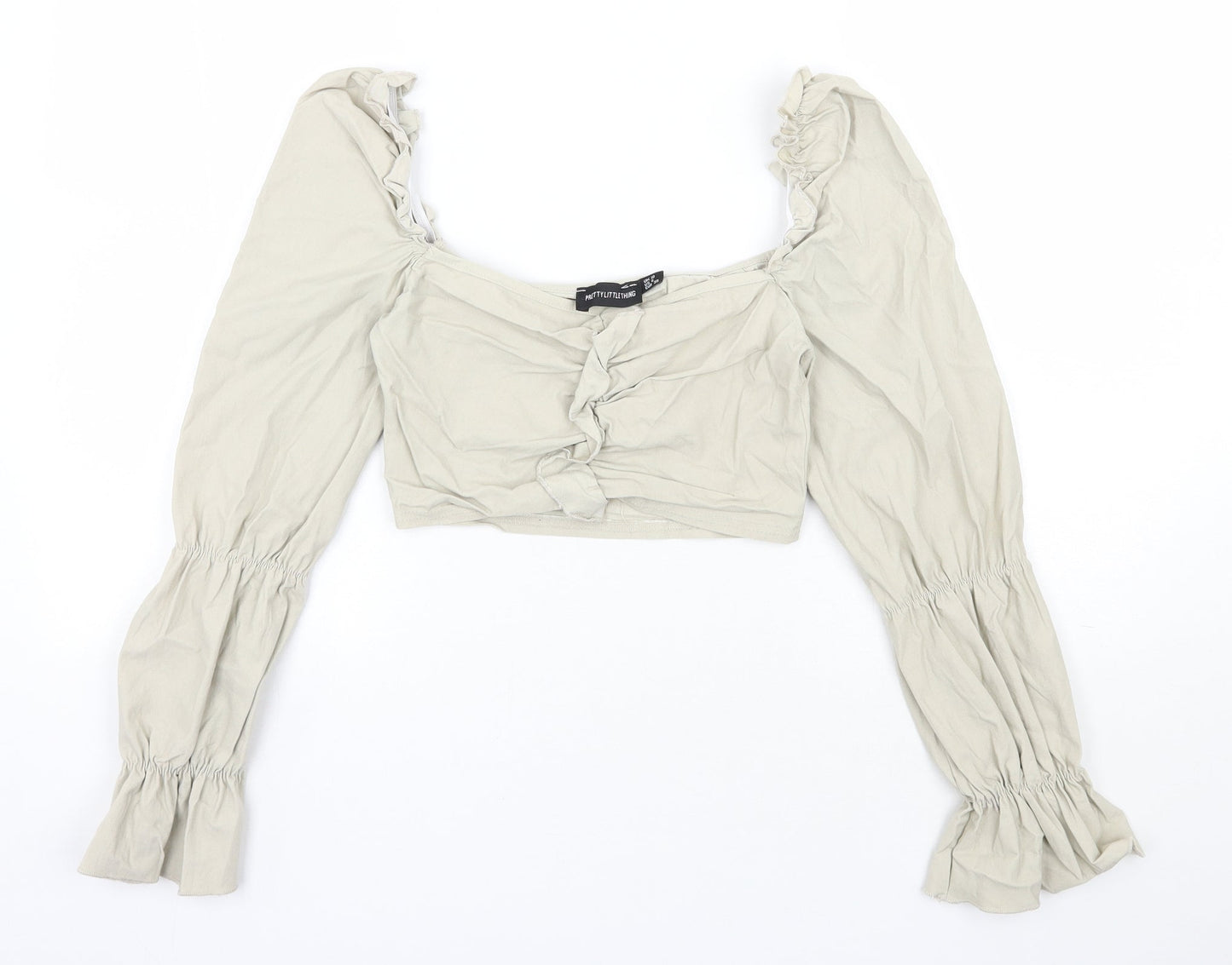 Womens UK Size 10 PRETTYLITTLETHING Beige Cropped Blouse