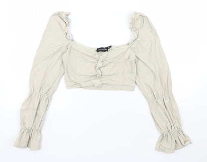 Womens UK Size 10 PRETTYLITTLETHING Beige Cropped Blouse