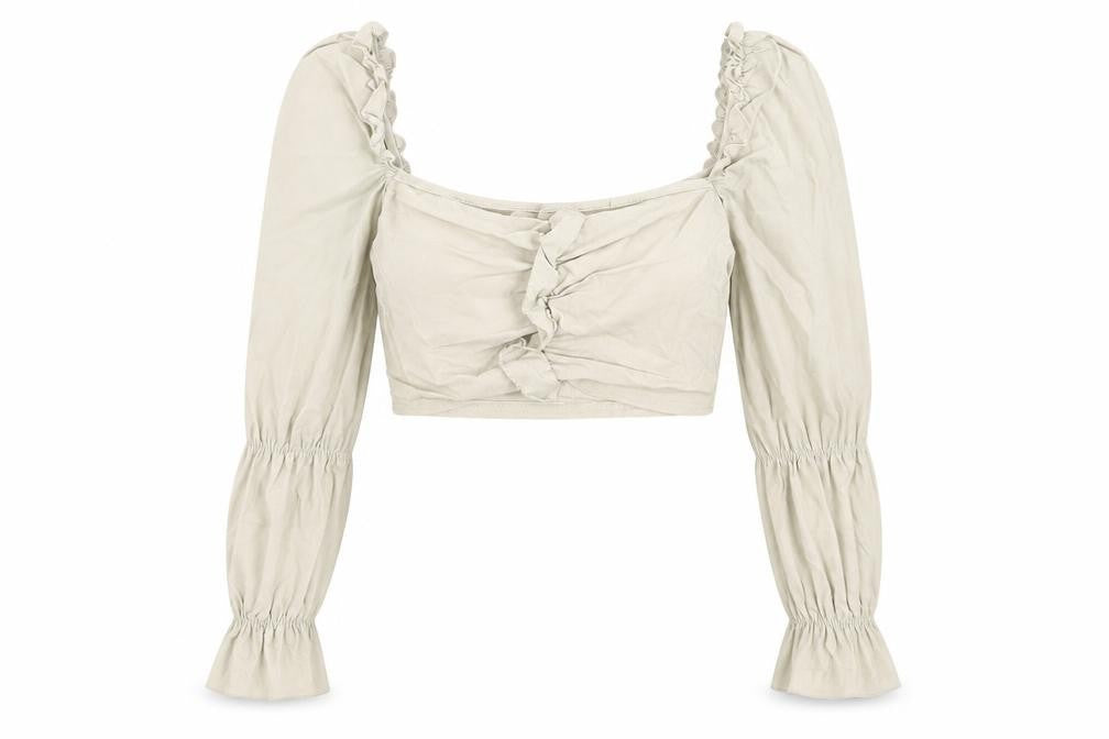 Womens UK Size 10 PRETTYLITTLETHING Beige Cropped Blouse