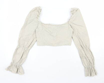 Womens UK Size 10 PRETTYLITTLETHING Beige Cropped Blouse