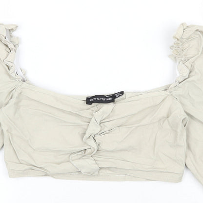 Womens UK Size 10 PRETTYLITTLETHING Beige Cropped Blouse