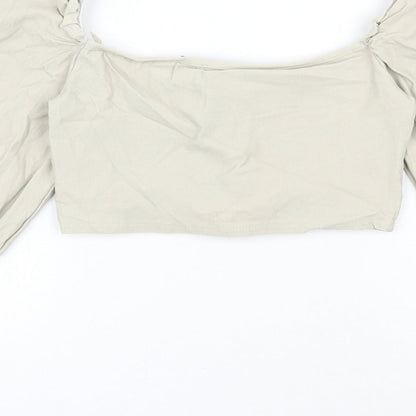 Womens UK Size 10 PRETTYLITTLETHING Beige Cropped Blouse