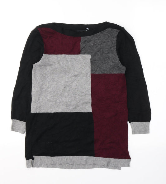 Papaya Womens Black Colourblock Acrylic Jersey Blouse Size 8 Round Neck