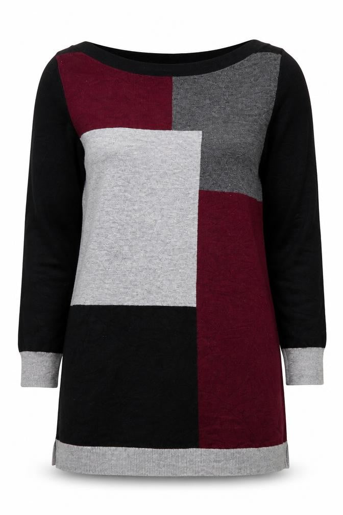 Front view of Papaya women’s black colourblock acrylic jersey blouse, size UK 8, round neck
