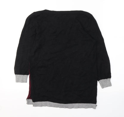 Papaya Womens Black Colourblock Acrylic Jersey Blouse Size 8 Round Neck