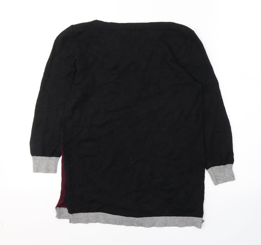 Papaya Womens Black Colourblock Acrylic Jersey Blouse Size 8 Round Neck