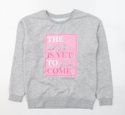 Front view of Primark girls’ grey cotton pullover sweatshirt, size 10-11, years pullover