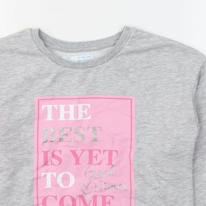 Close-up detail of Primark girls’ grey cotton pullover sweatshirt, size 10-11, years pullover