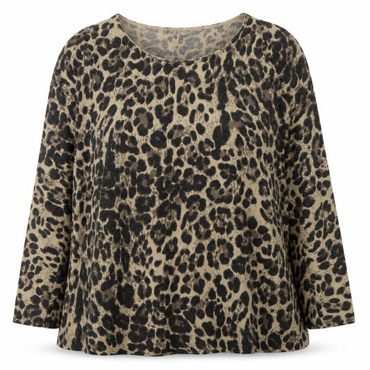 Front view of Roman women’s beige animal print polyamide basic blouse, size UK 10, round neck