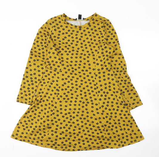 Primark Womens Yellow Floral Polyester Fit & Flare  Size 10  Round Neck Pullover