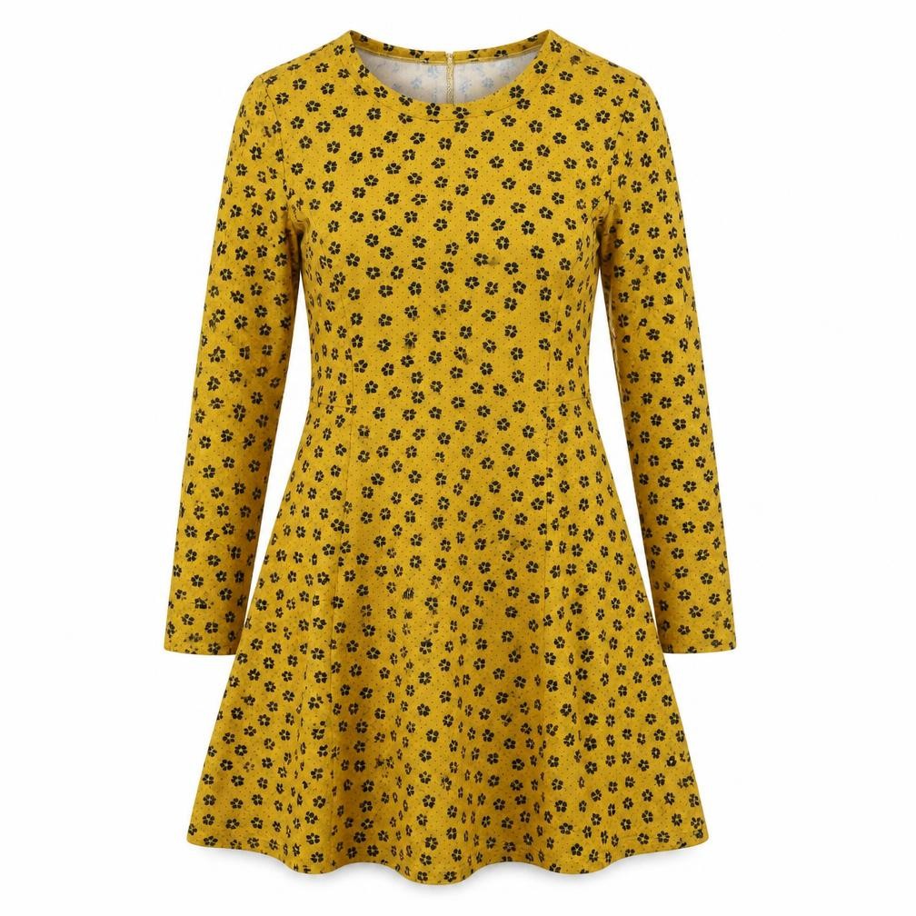 Primark Womens Yellow Floral Polyester Fit & Flare  Size 10  Round Neck Pullover