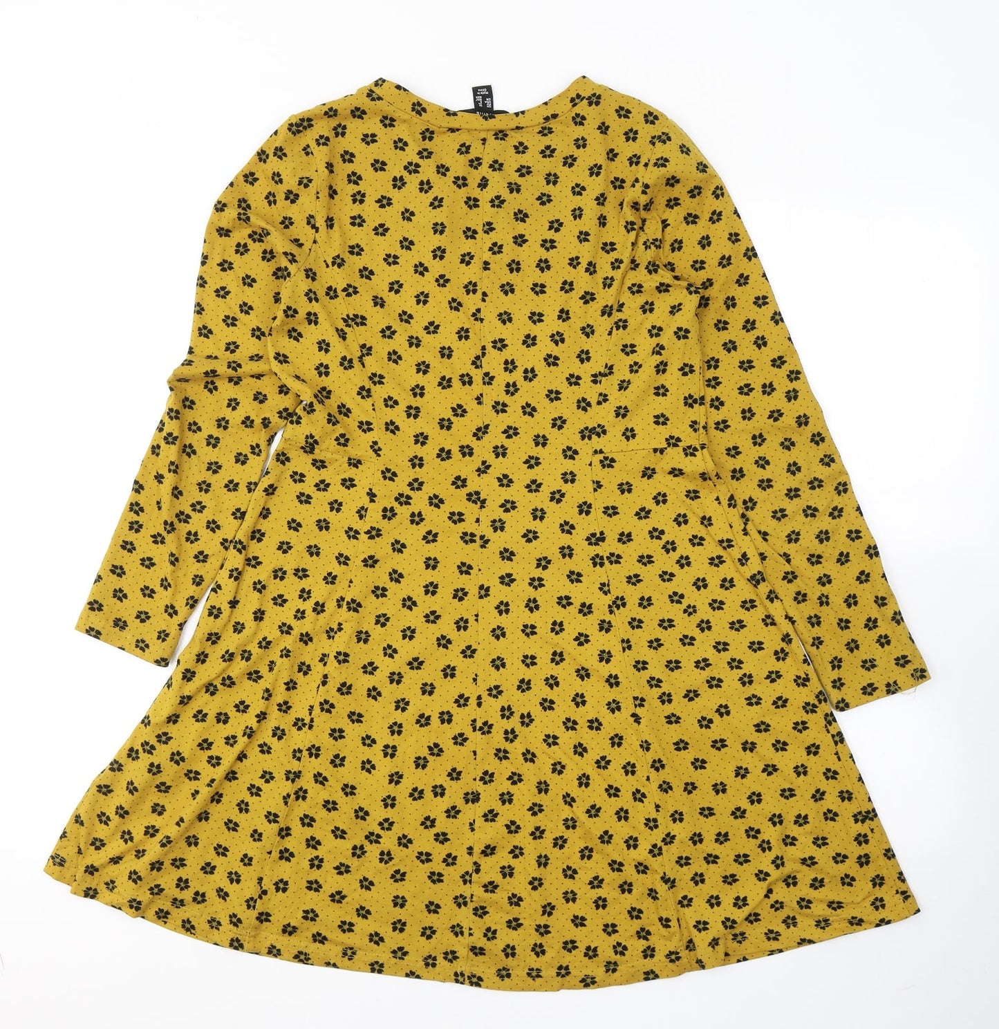 Primark Womens Yellow Floral Polyester Fit & Flare  Size 10  Round Neck Pullover