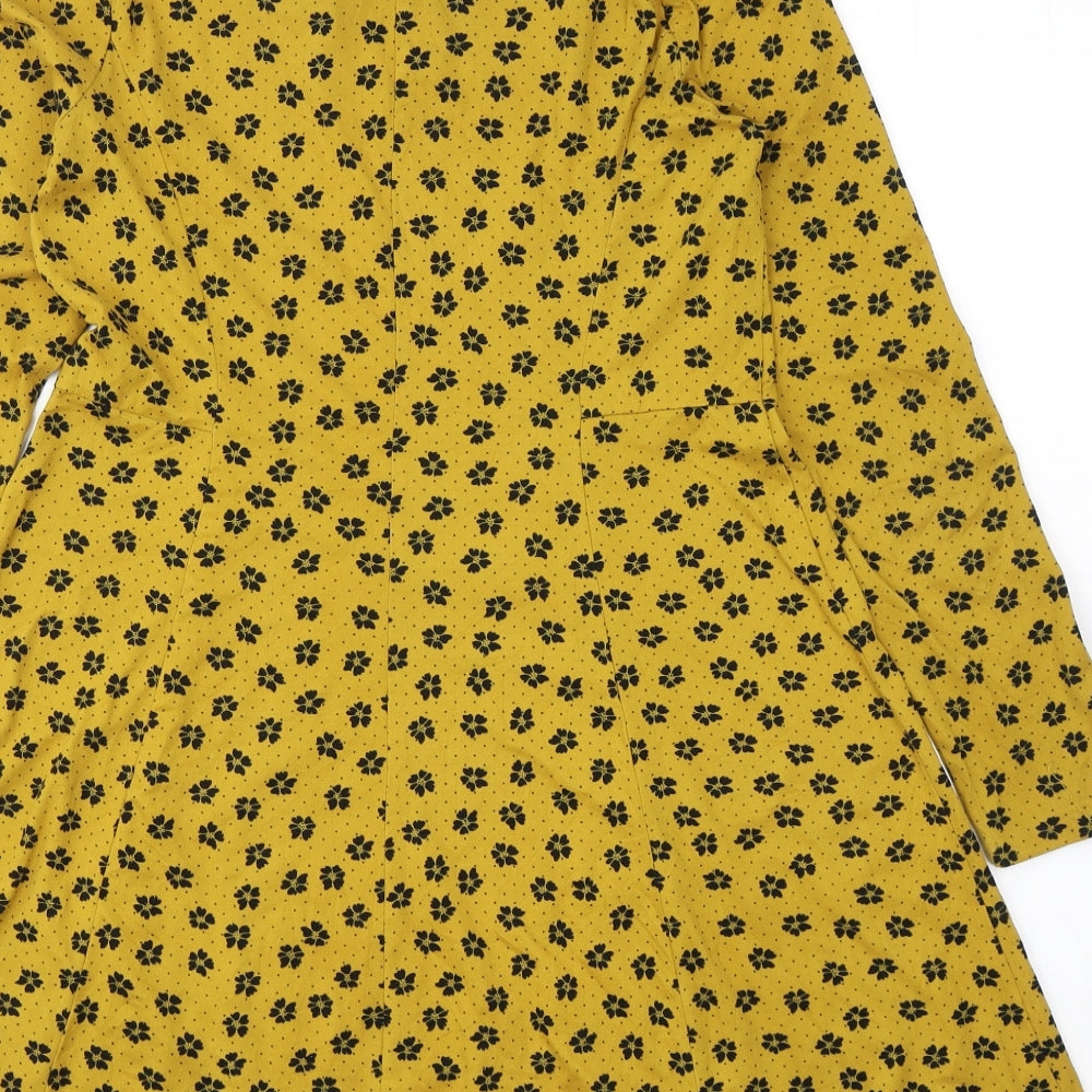 Primark Womens Yellow Floral Polyester Fit & Flare  Size 10  Round Neck Pullover