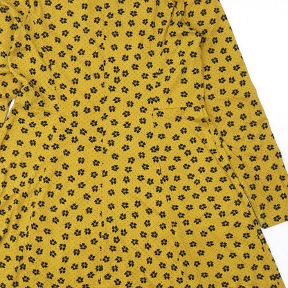 Primark Womens Yellow Floral Polyester Fit & Flare  Size 10  Round Neck Pullover
