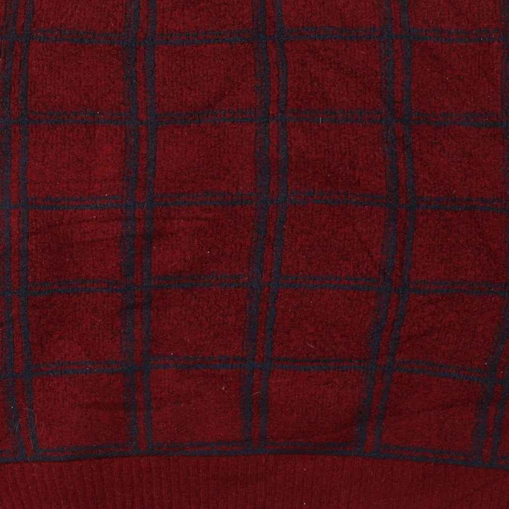 TU Womens Red Round Neck Plaid Acrylic Pullover Jumper Size 12