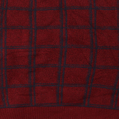 TU Womens Red Round Neck Plaid Acrylic Pullover Jumper Size 12
