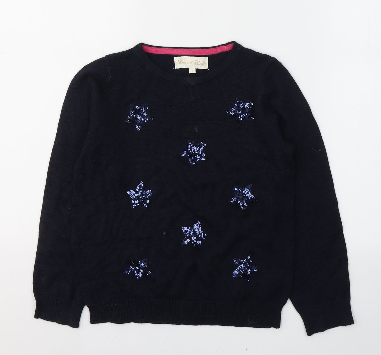 Desert Lily Girls Blue  Acrylic Basic Casual Size 9 Years Round Neck Pullover