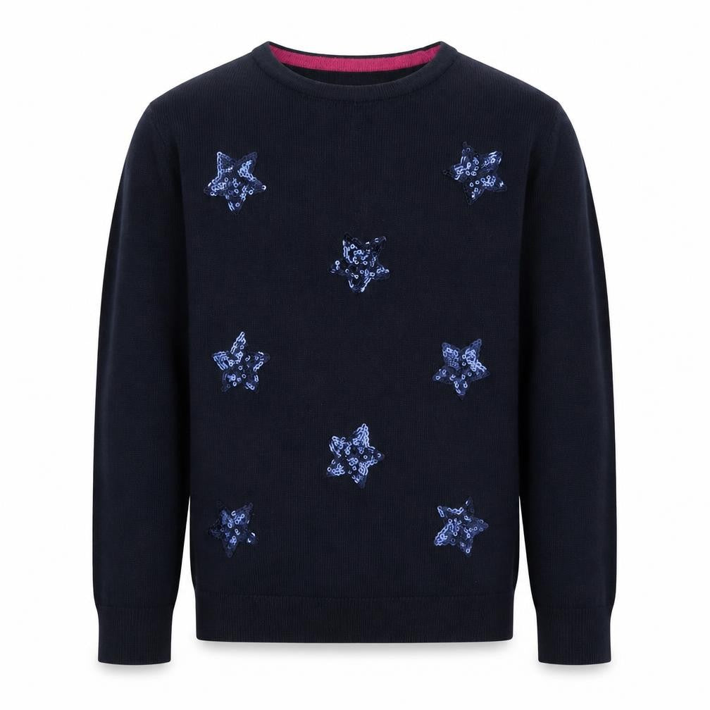 Front view of Desert Lily girls’ blue acrylic basic casual, size 9, years round neck pullover