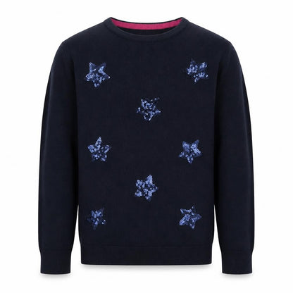Front view of Desert Lily girls’ blue acrylic basic casual, size 9, years round neck pullover