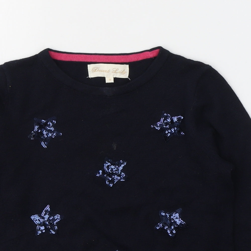 Desert Lily Girls Blue  Acrylic Basic Casual Size 9 Years Round Neck Pullover
