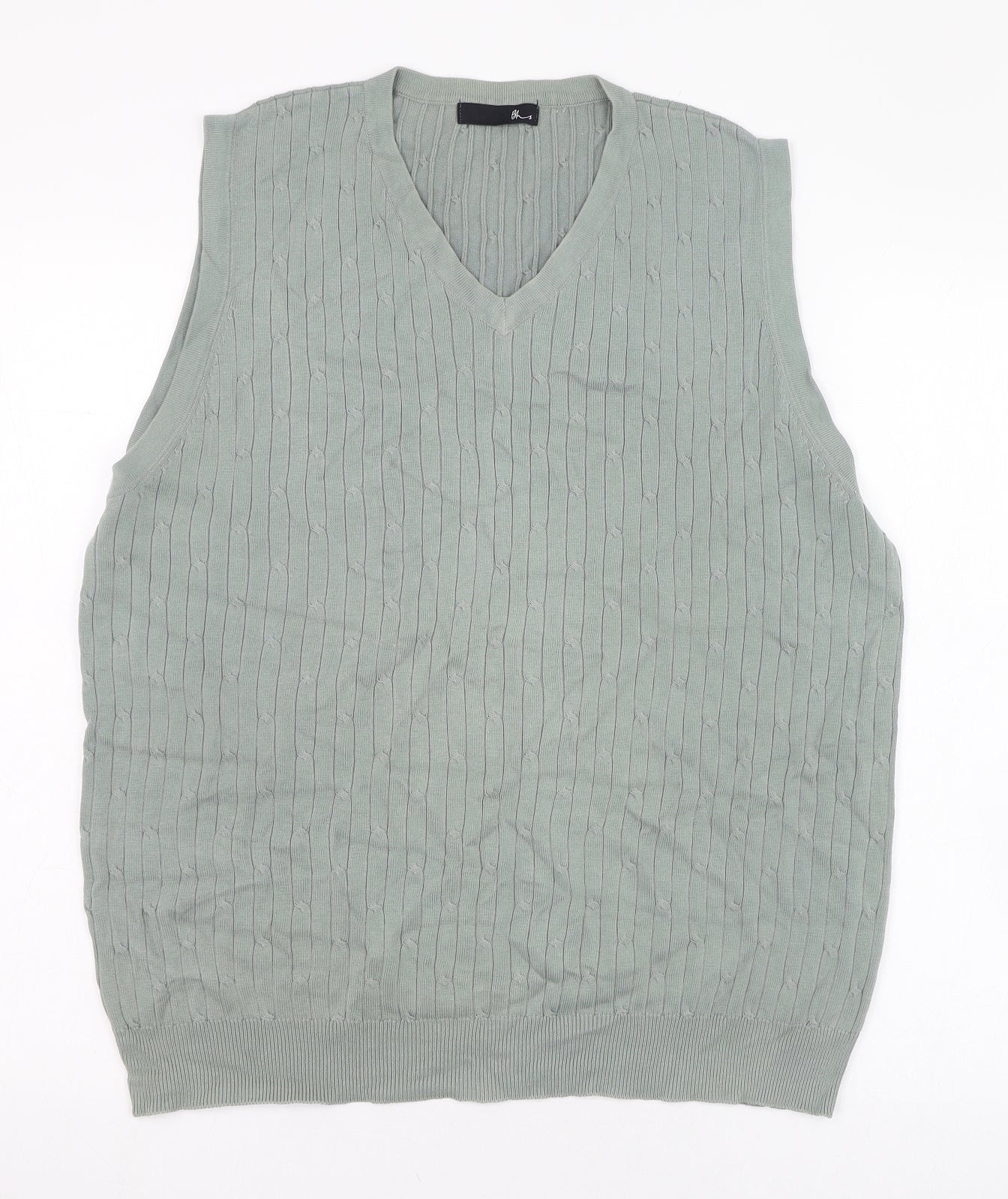 BHS Mens Green V-Neck  Cotton Pullover Jumper Size S