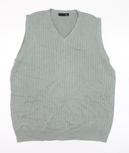 BHS Mens Green V-Neck  Cotton Pullover Jumper Size S