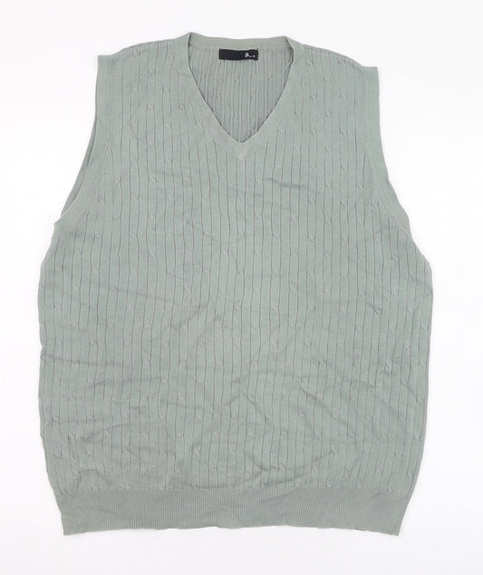 BHS Mens Green V-Neck  Cotton Pullover Jumper Size S