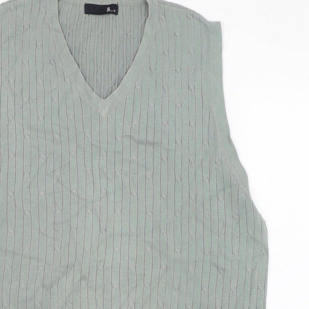 BHS Mens Green V-Neck  Cotton Pullover Jumper Size S