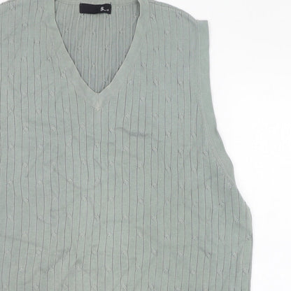 BHS Mens Green V-Neck  Cotton Pullover Jumper Size S