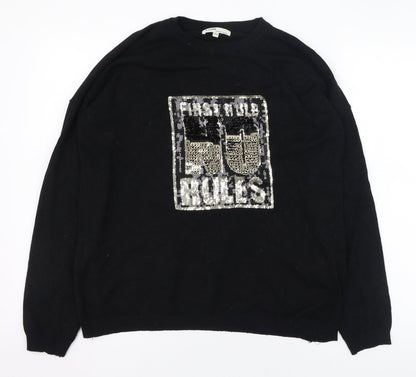 V.code Womens Black Round Neck  Viscose Pullover Jumper One Size