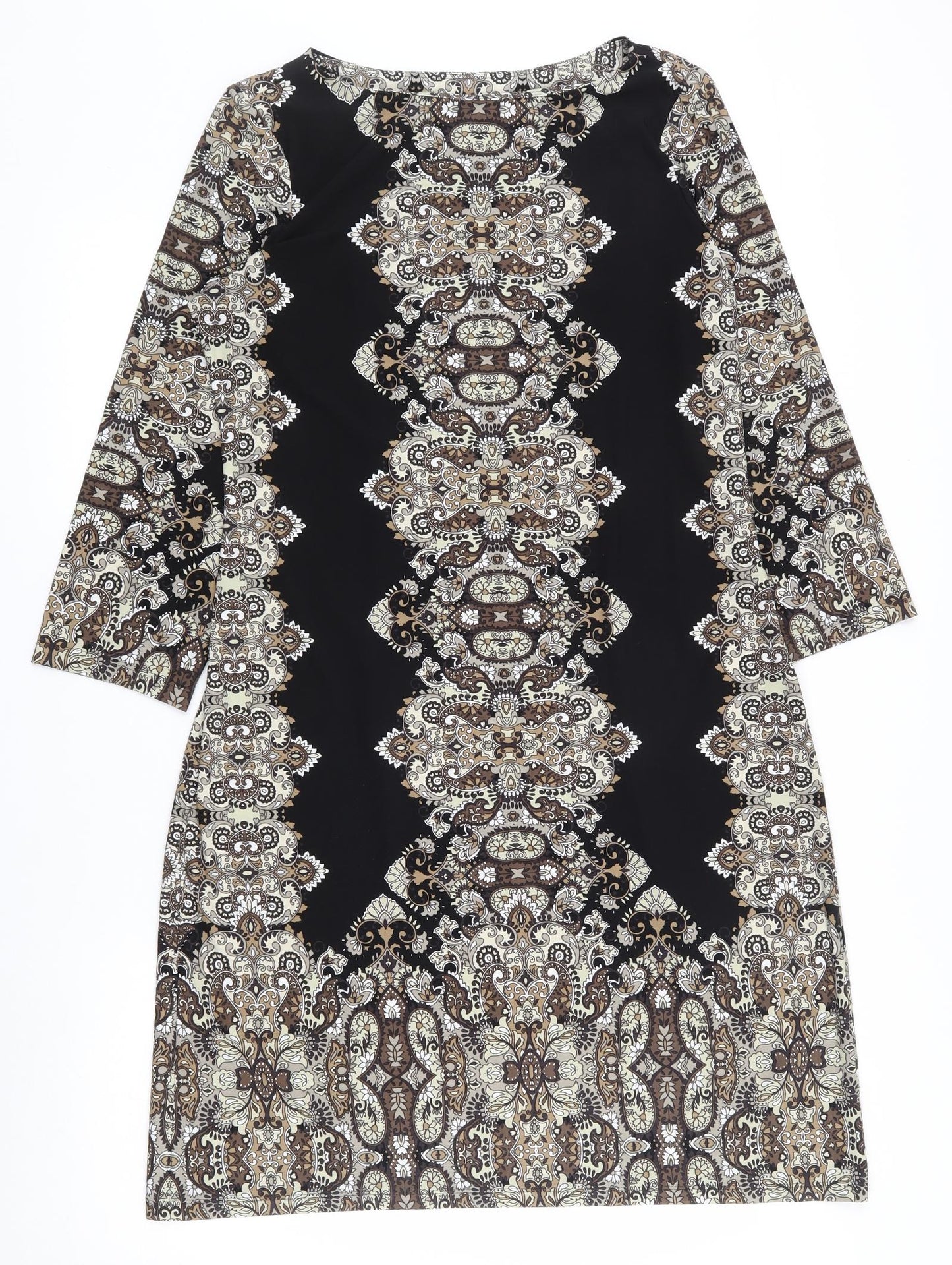 London Times Womens Black Paisley Polyester Bodycon  Size 10  Boat Neck Pullover