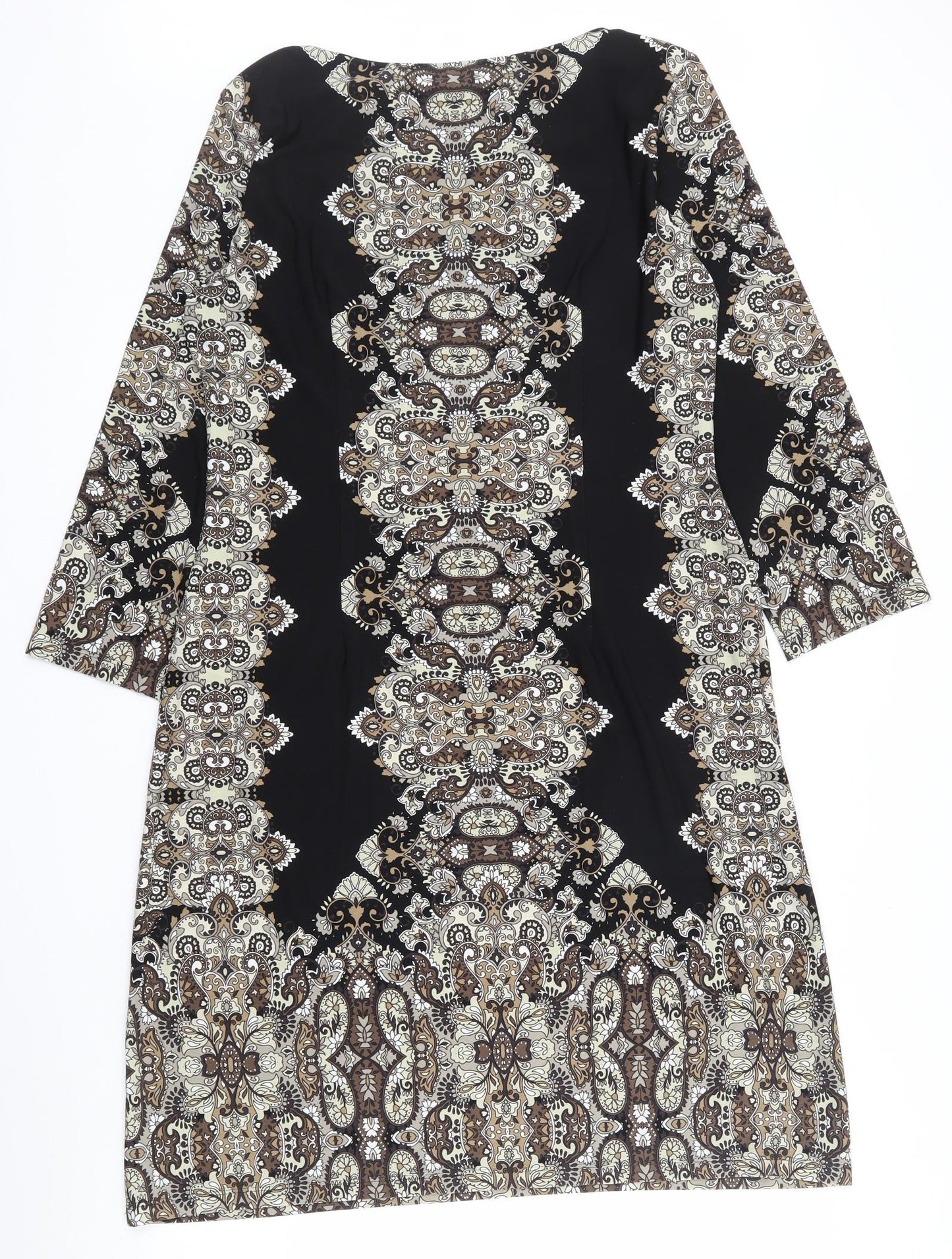 London Times Womens Black Paisley Polyester Bodycon  Size 10  Boat Neck Pullover