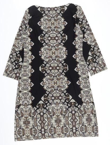 London Times Womens Black Paisley Polyester Bodycon  Size 10  Boat Neck Pullover