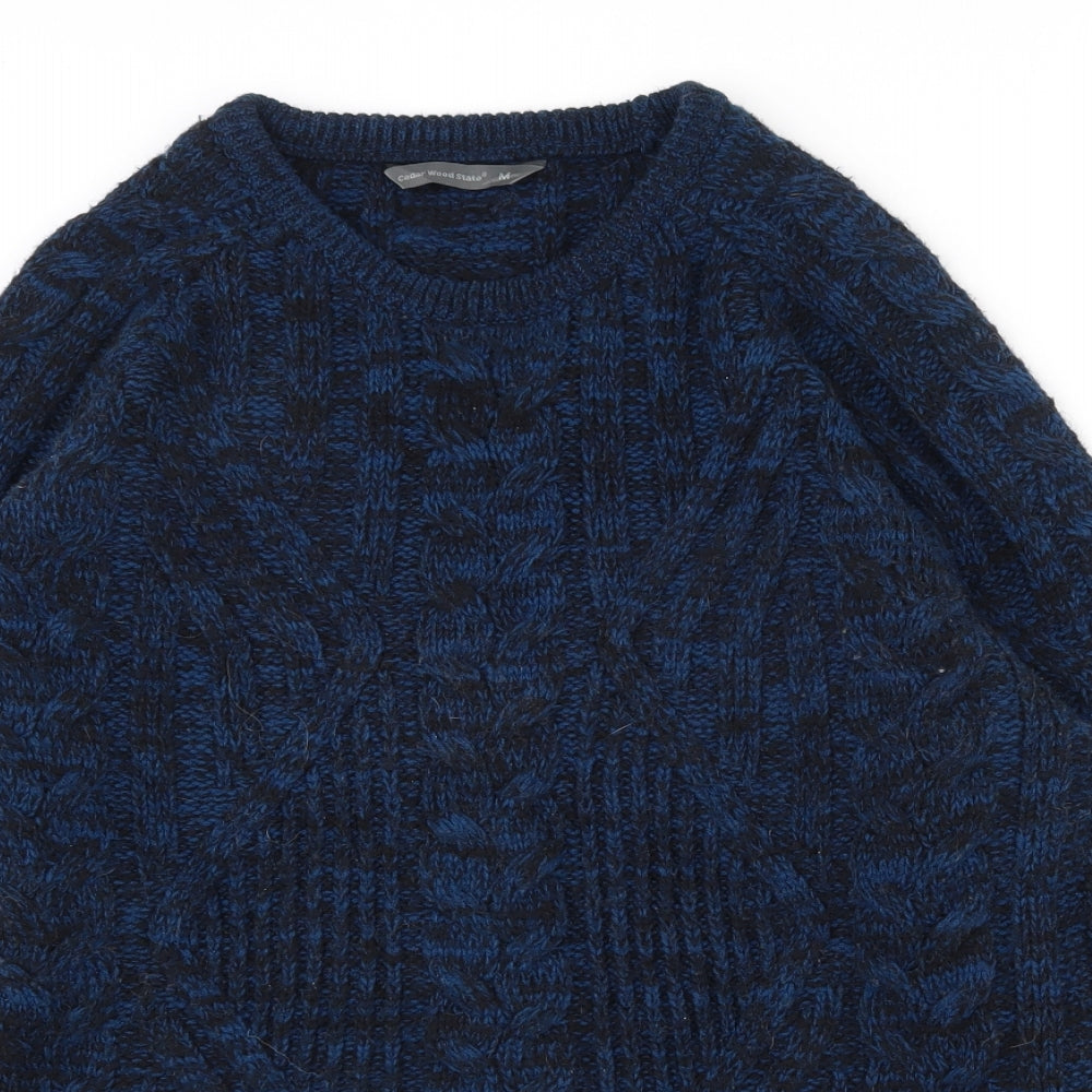 Cedar Wood State Mens Blue Round Neck  Acrylic Pullover Jumper Size M