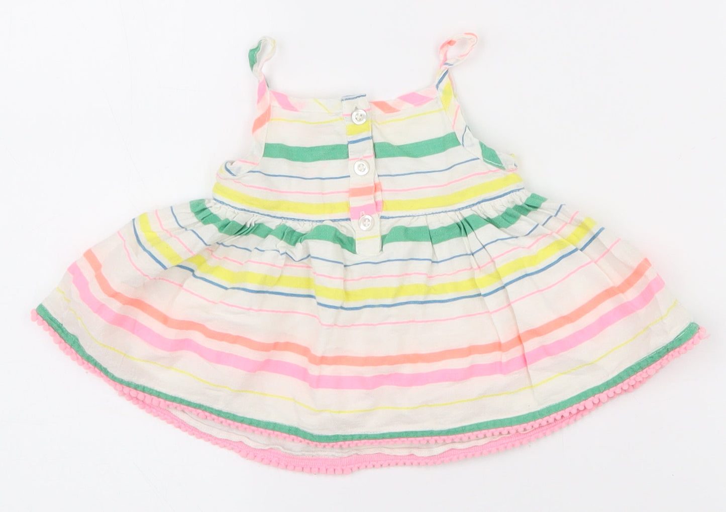F&F Girls Multicoloured Striped Cotton Tank Dress  Size 0-3 Months  Square Neck Pullover